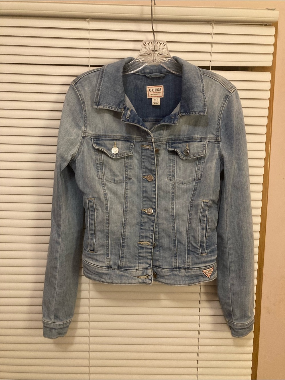 GUESS Sexy Trucker Denim Jacket size XS in a Light Blue Wash